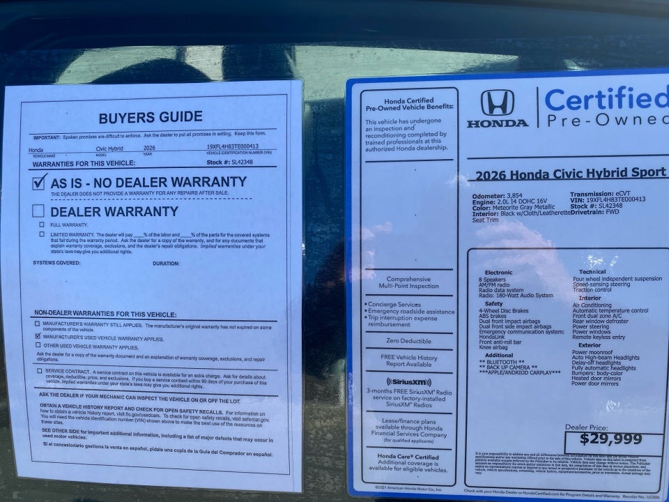 2026 Honda Civic Hybrid Sport