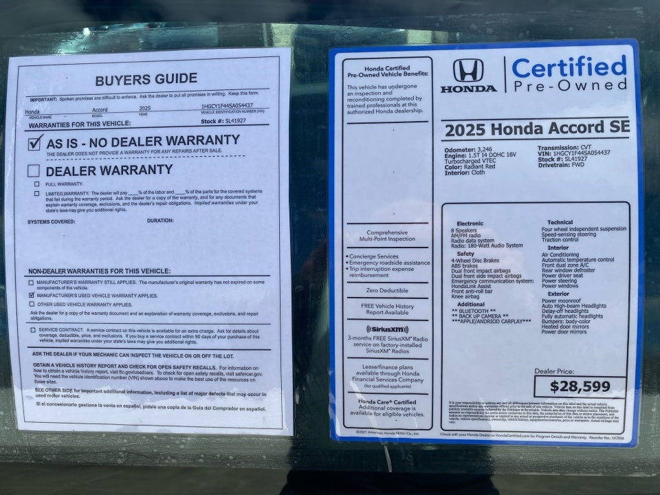 2025 Honda Accord Sedan SE