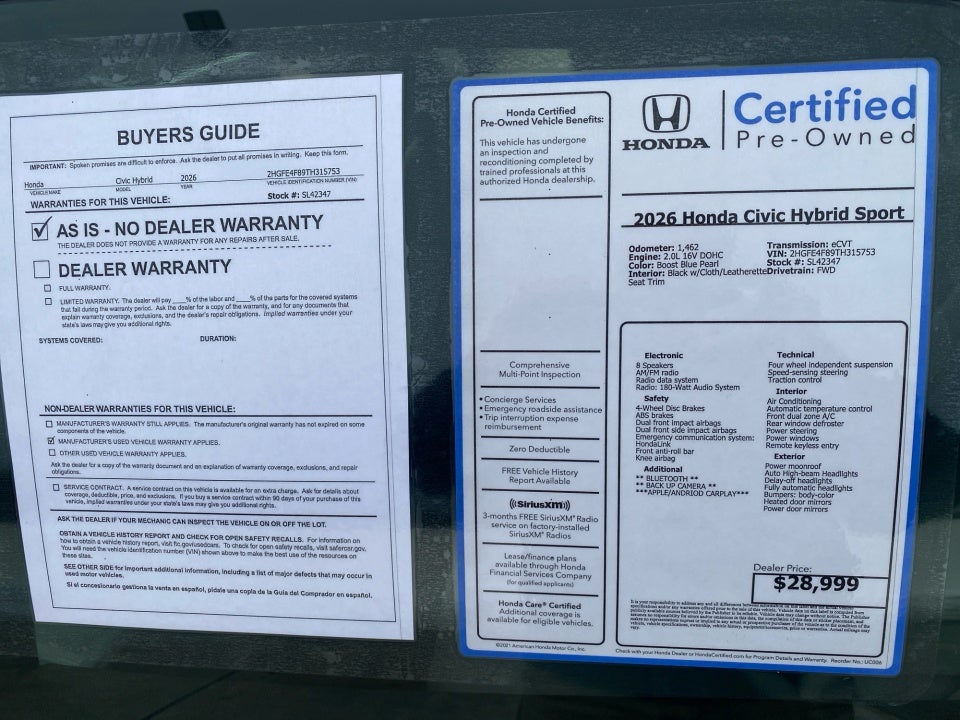 2026 Honda Civic Hybrid Sport