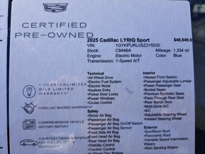 2025 Cadillac LYRIQ Sport 1 RWD