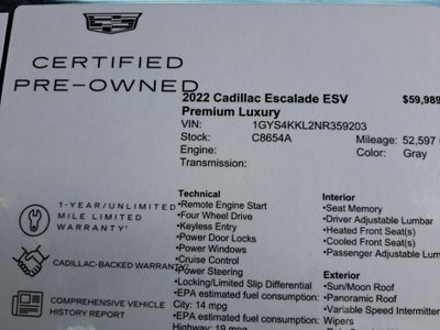 2022 Cadillac Escalade ESV 4WD Premium Luxury