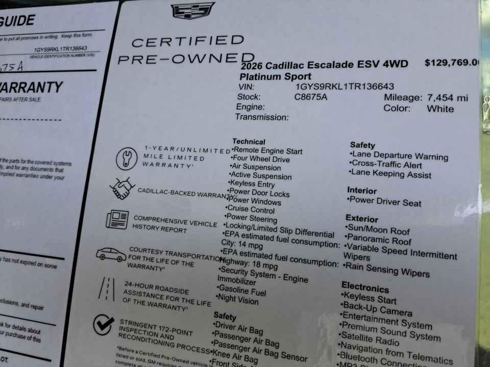 2026 Cadillac Escalade ESV Platinum Sport